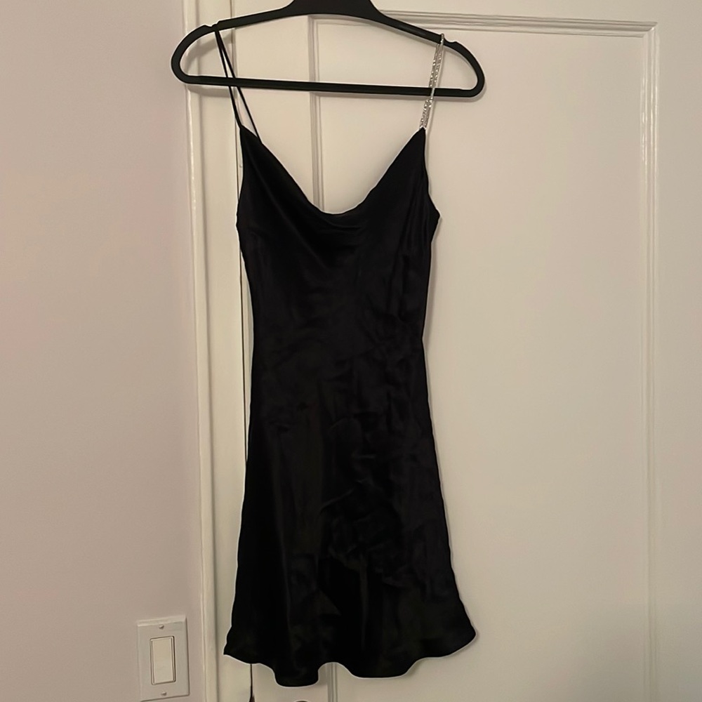 COPY - zara black satin mini dress with silver bejeweled strap